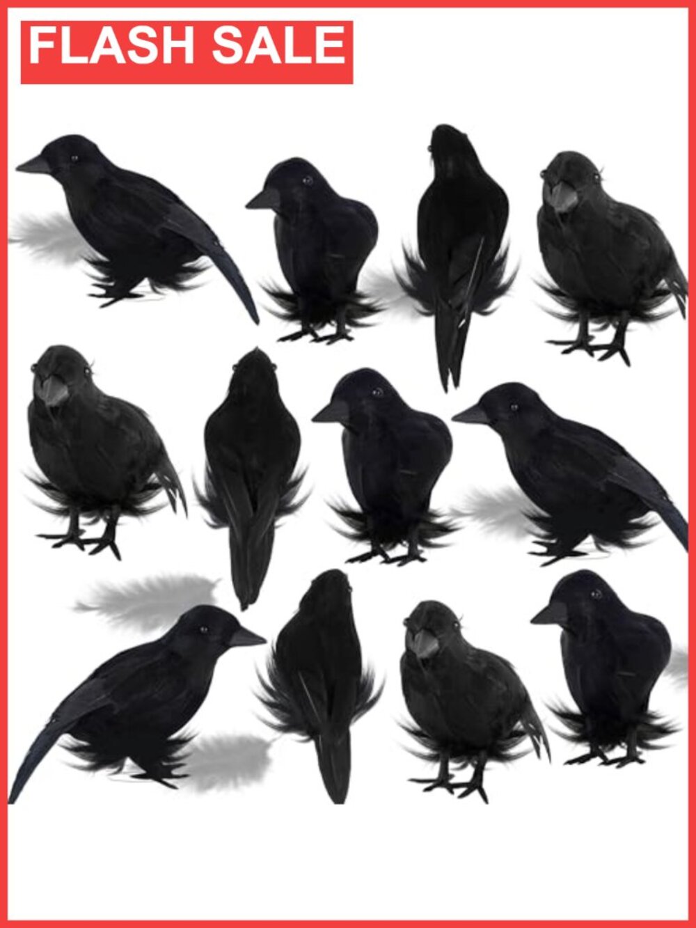 12 Pack Halloween Feathered Crows Realistic Bird Decor 6.1in